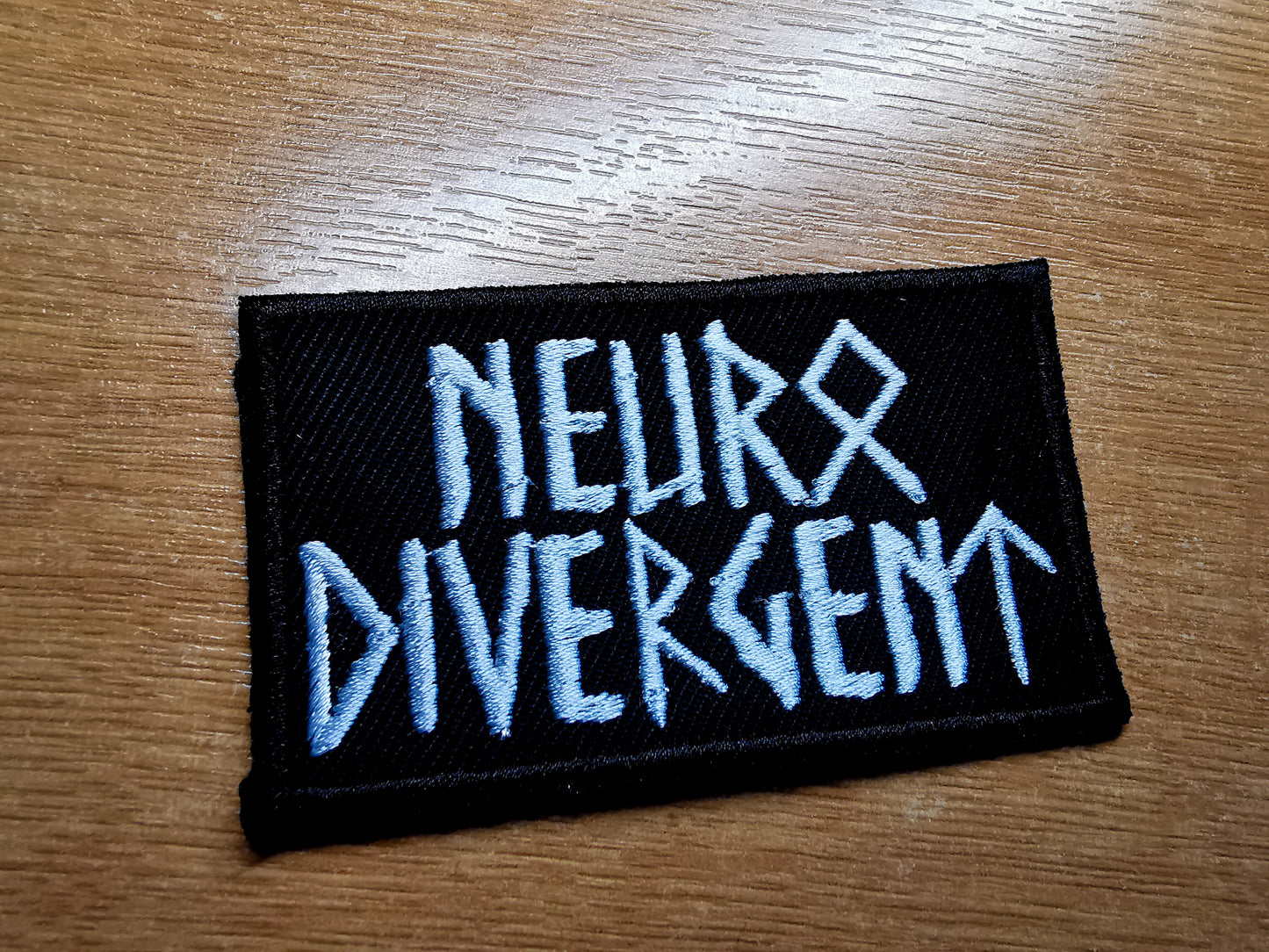 Neurodivergent Viking Runes Embroidered Patch White Square