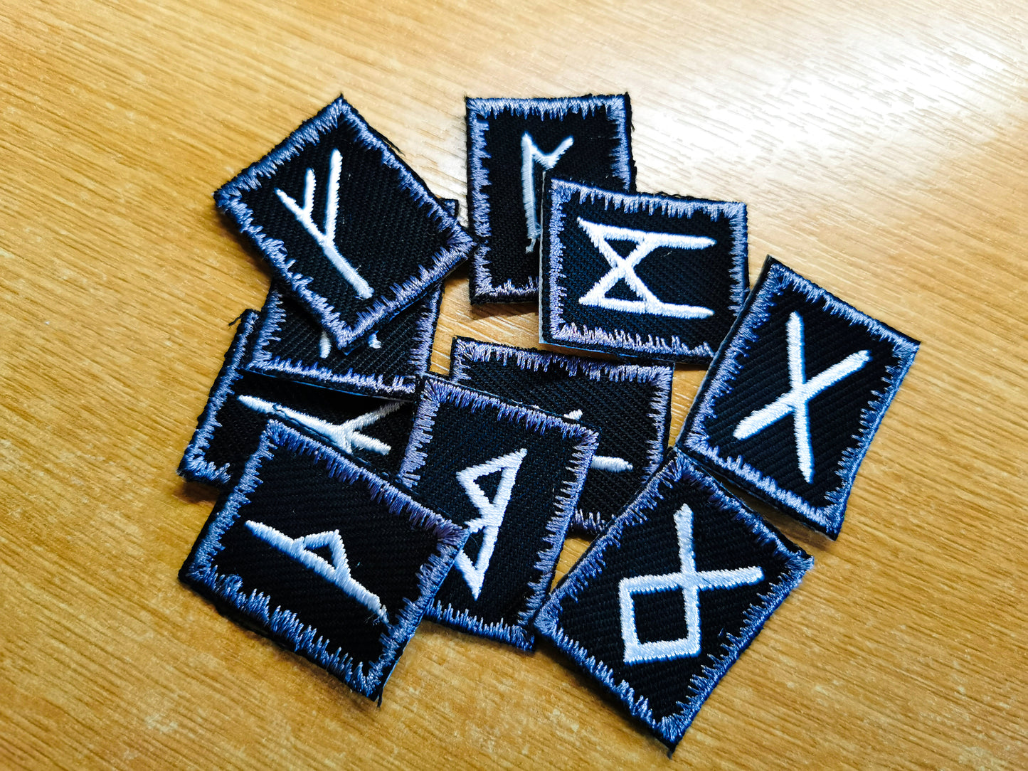 Mini Viking Runes Embroidered Patches - Pewter Border and White - All Runes Available