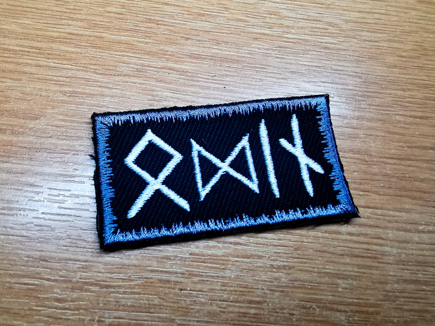 Odin in Runes Embroidered Patch Viking Runes with A Pewter Snow Border