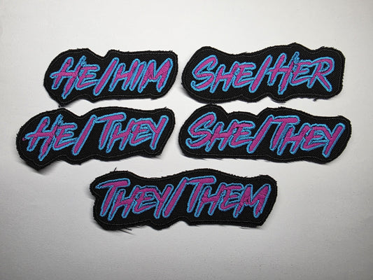 Punk Pronoun Patches Embroidered Cyber Neon