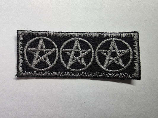 3 Pentagrams Embroidered Patch in Grey