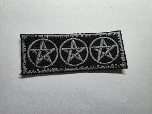 3 Pentagrams Embroidered Patch in Grey