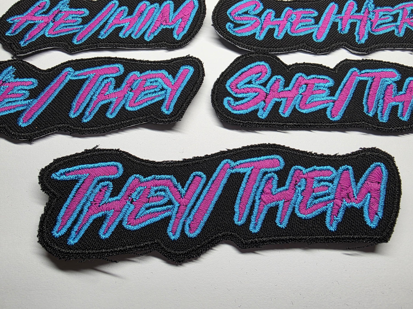 Punk Pronoun Patches Embroidered Cyber Neon