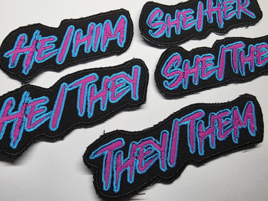 Punk Pronoun Patches Embroidered Cyber Neon