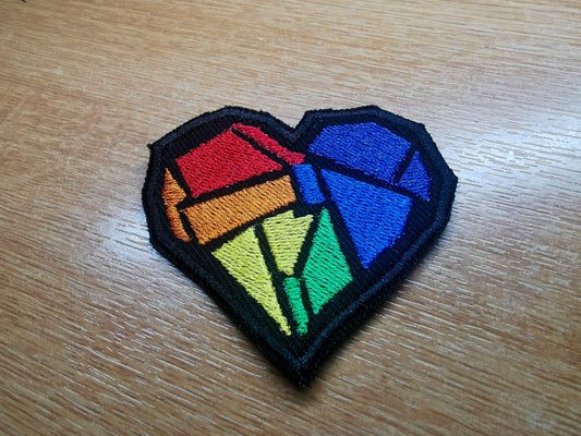 Rainbow Heart Embroidered Patch Rave Retro Puzzle Cube Style