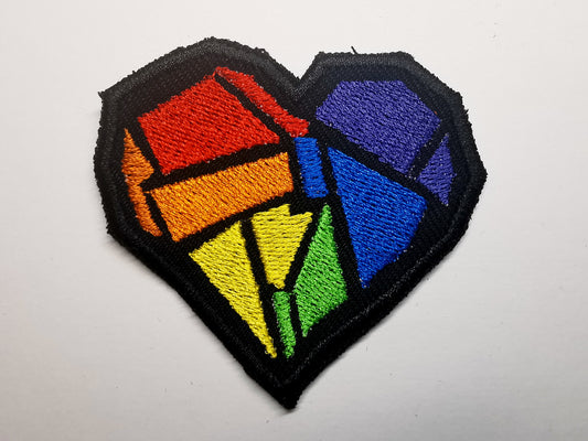 Rainbow Heart Embroidered Patch Rave Retro Puzzle Cube Style