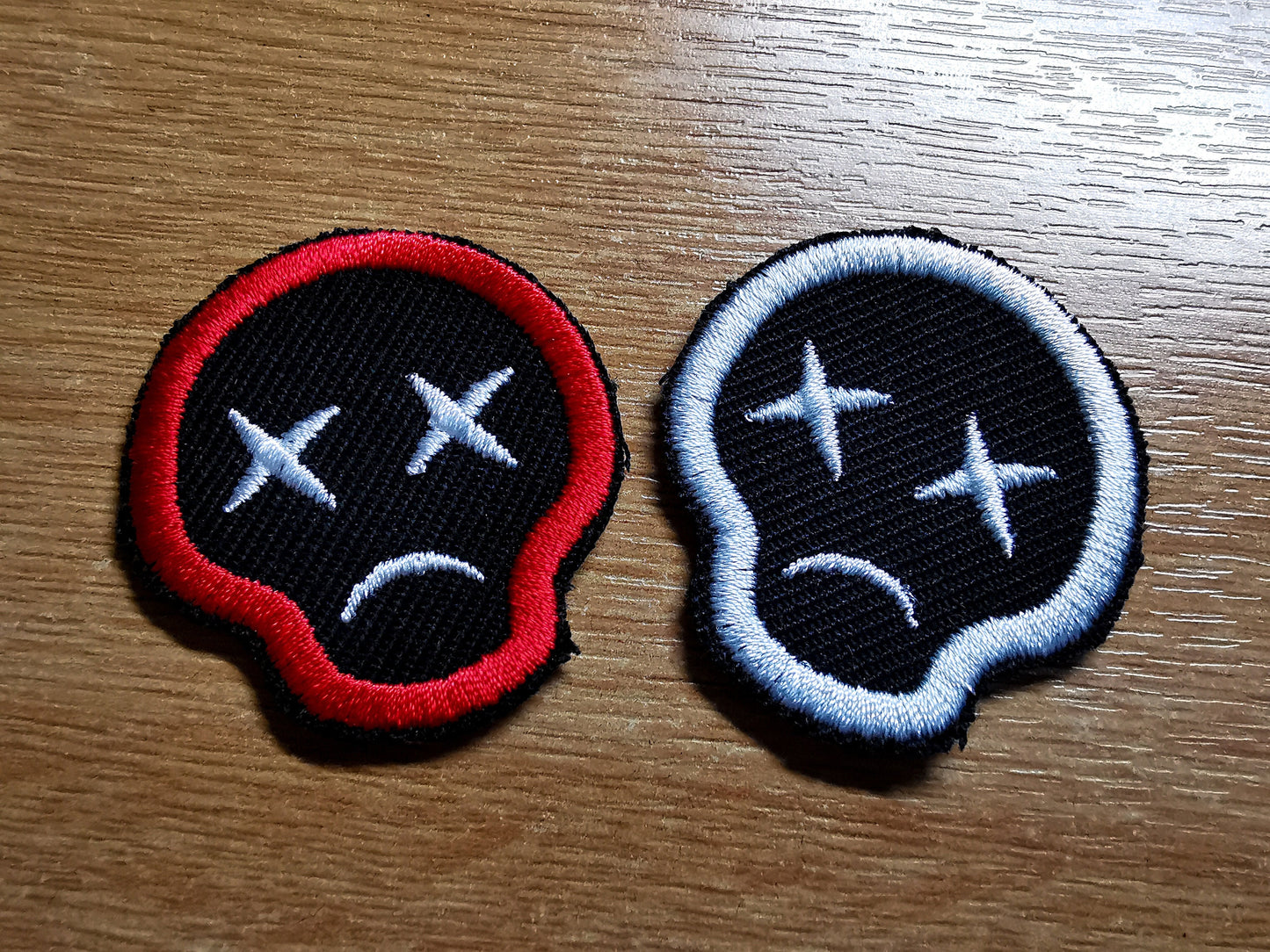 Small Sad Skull Face White, Red or Custom Embroidered Patch Skull and Cross