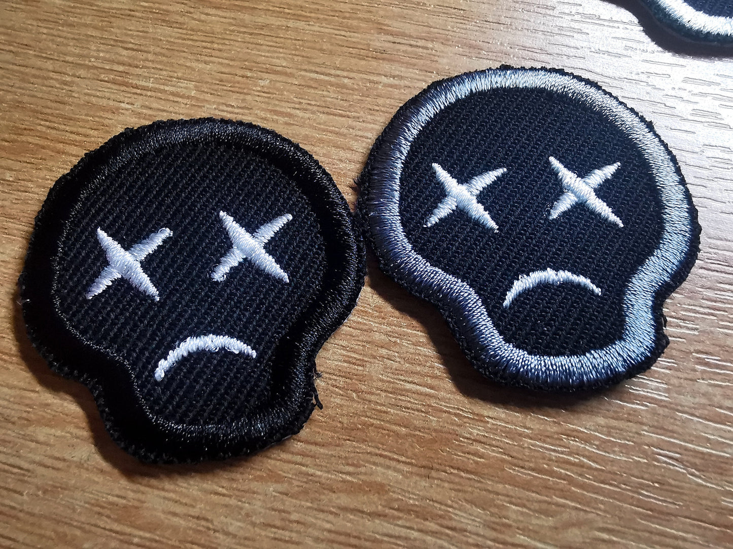 Small Sad Skull Face White, Red or Custom Embroidered Patch Skull and Cross