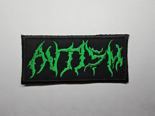 Autism Death Metal Band Logo Style Green Embroidered Patch Neurodivergent Metal