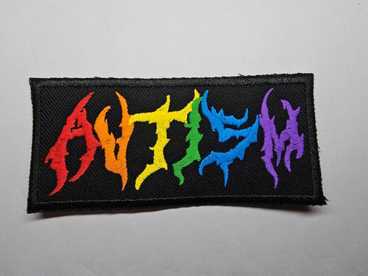 Autism Death Metal Band Logo Style Rainbow Matt Embroidered Patch Neurodivergent Metal