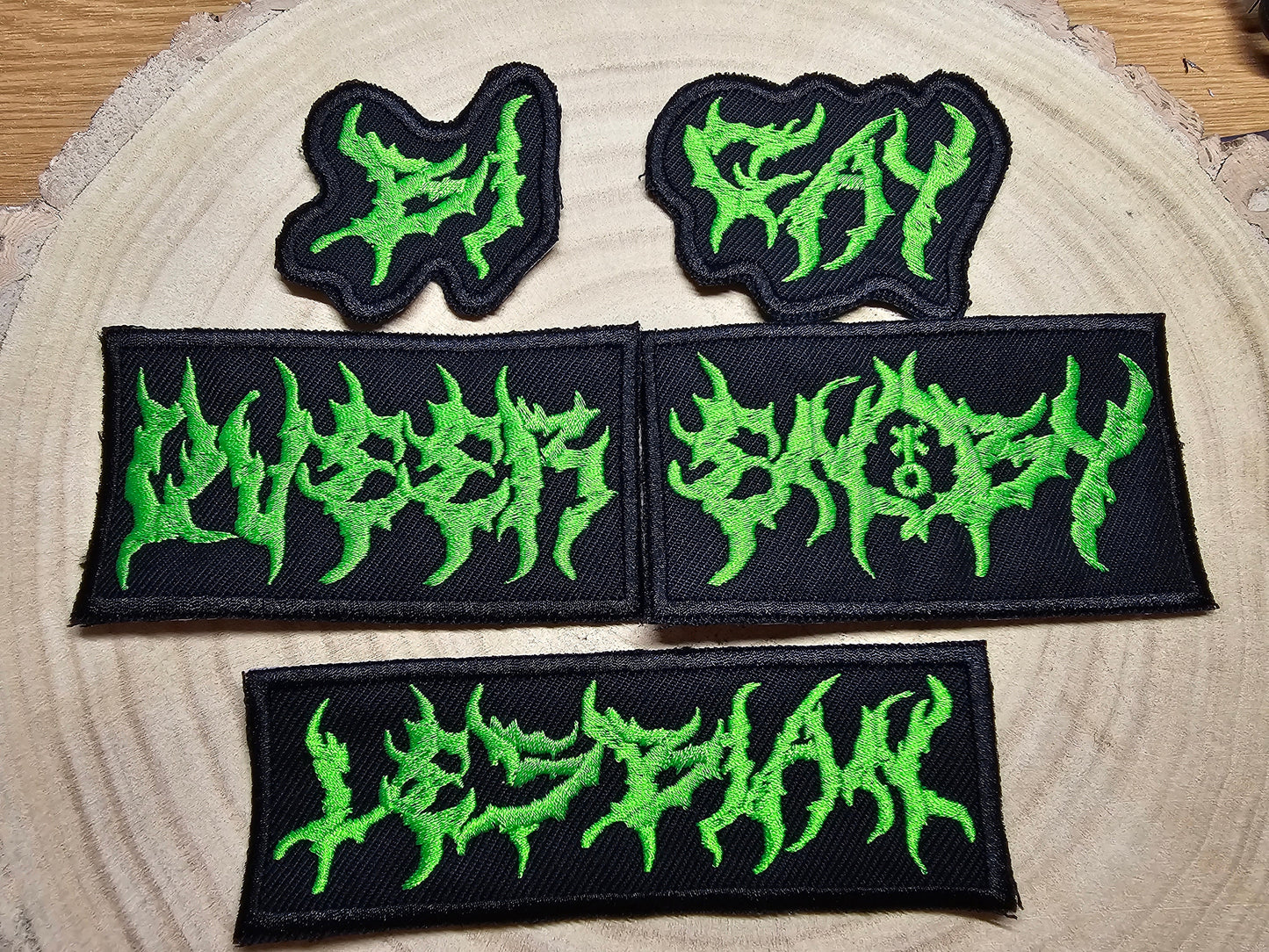 LGBTQ+ Black and Death Metal Embroidered Patches Gay Bi Queer and Lesbian Fluorescent Green