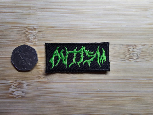 Small Autism Death Metal Band Logo Style Embroidered Patch Neurodivergent Metal