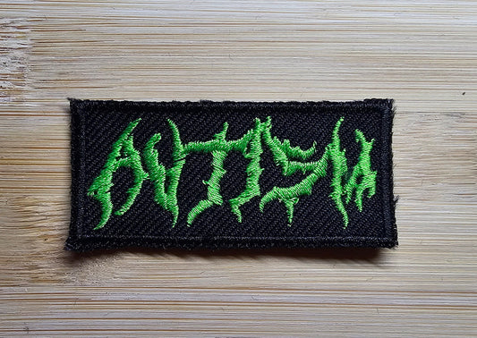 Small Autism Death Metal Band Logo Style Embroidered Patch Neurodivergent Metal