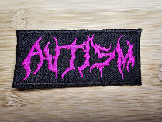 Autism Death Metal Band Logo Style Very PINK Embroidered Patch Neurodivergent Metal