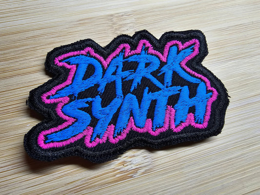 Dark Synth Synthwave Embroidered Patches Vibrant Color - Blue and Pink