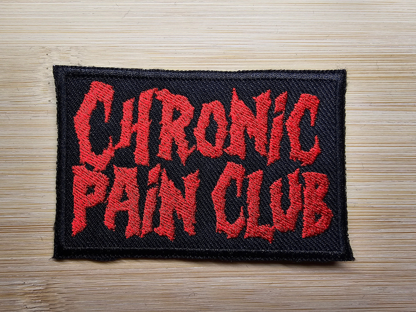 Chronic Pain Club Death Metal Iron On Embroidered Red Patch Spoon Theory Invisible Disability EDS or Fibromyalgia Black Metal