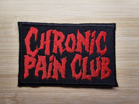 Chronic Pain Club Death Metal Iron On Embroidered Red Patch Spoon Theory Invisible Disability EDS or Fibromyalgia Black Metal