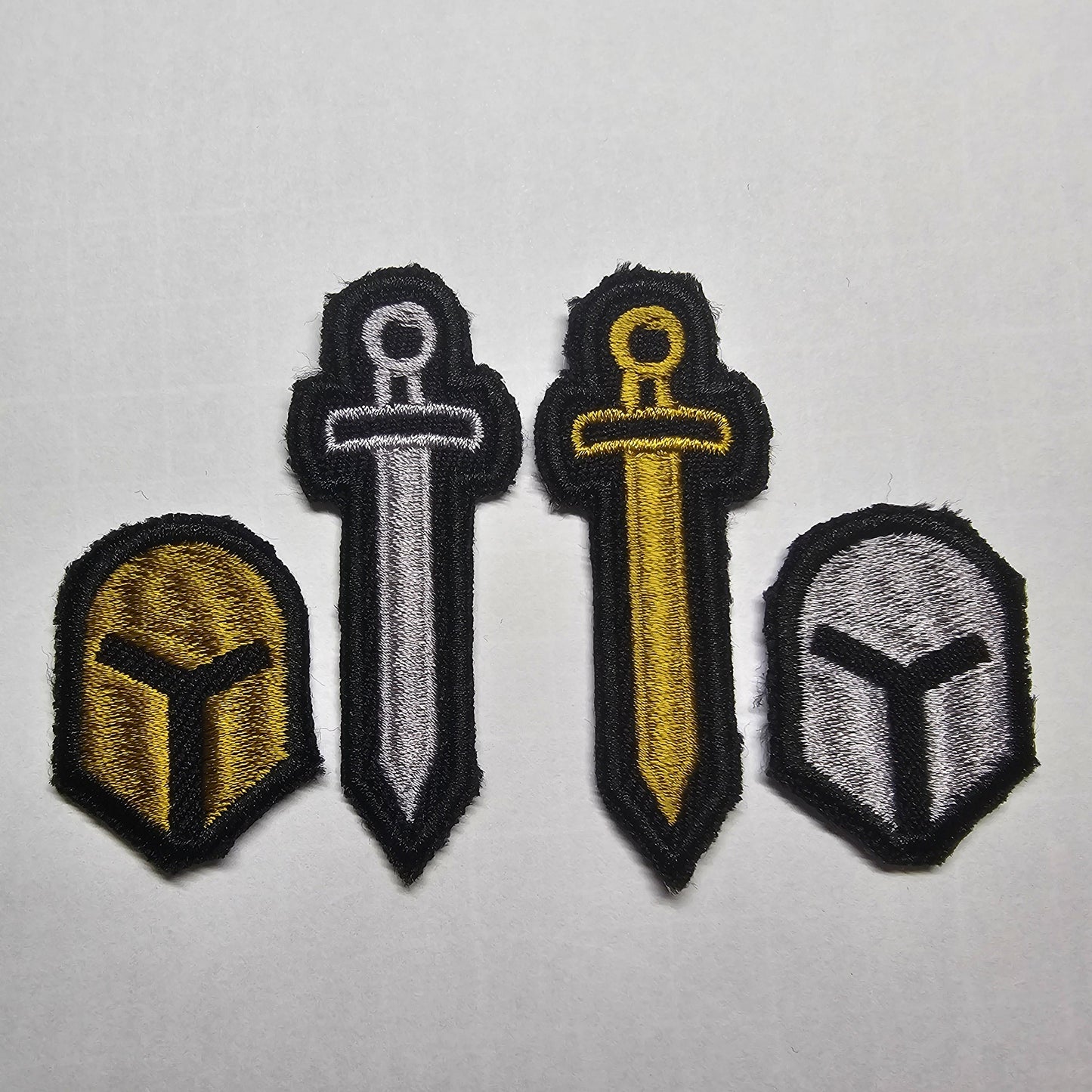 Sword and Helmet Embroidered Iron On Patch Destiny Fantasy RPG Vikings Medieval Dungeon Gaming