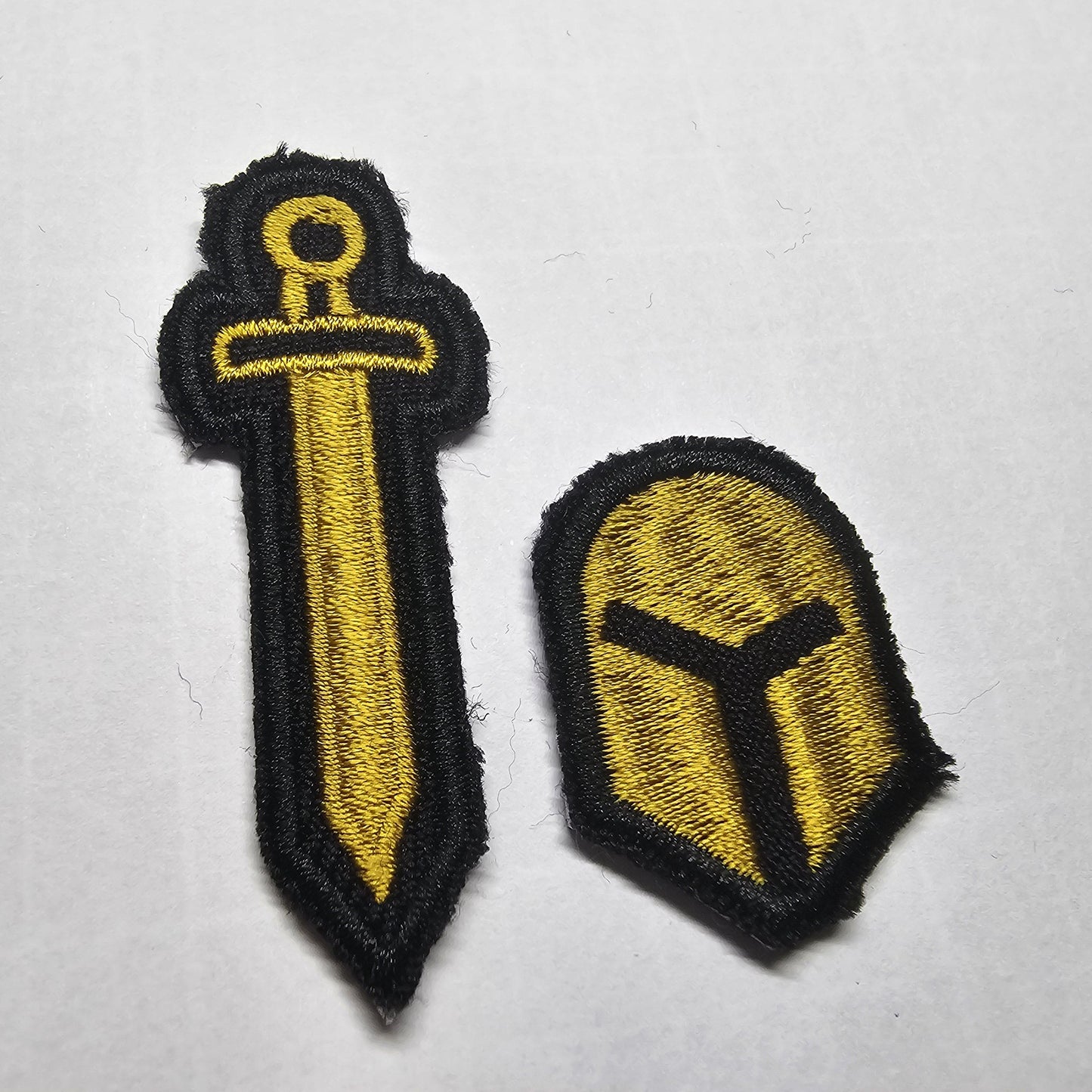 Sword and Helmet Embroidered Iron On Patch Destiny Fantasy RPG Vikings Medieval Dungeon Gaming