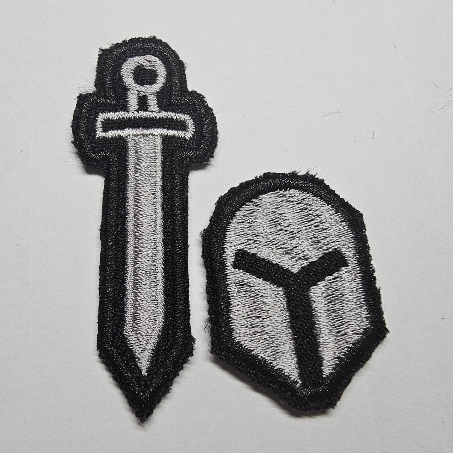 Sword and Helmet Embroidered Iron On Patch Destiny Fantasy RPG Vikings Medieval Dungeon Gaming