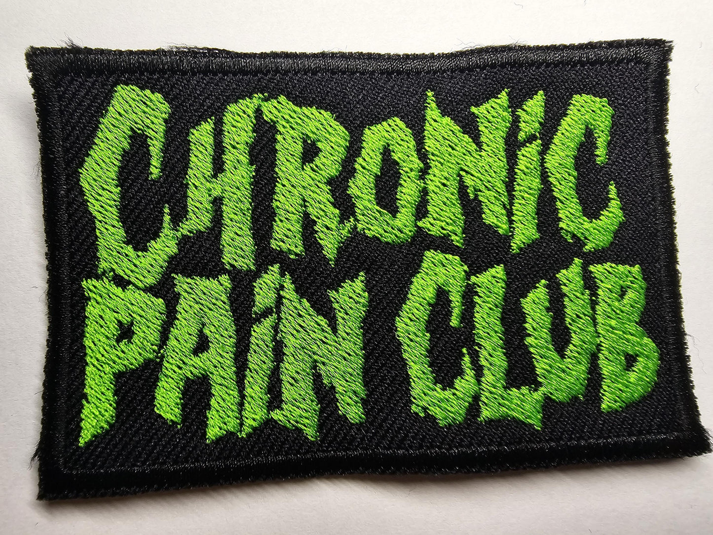 Chronic Pain Club Death Metal Iron On Embroidered Red Patch Spoon Theory Invisible Disability EDS or Fibromyalgia Black Metal