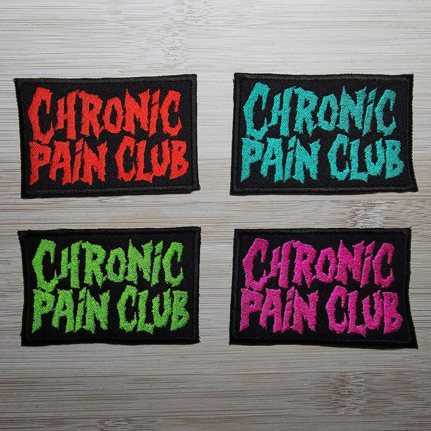 Chronic Pain Club Death Metal Iron On Embroidered Red Patch Spoon Theory Invisible Disability EDS or Fibromyalgia Black Metal