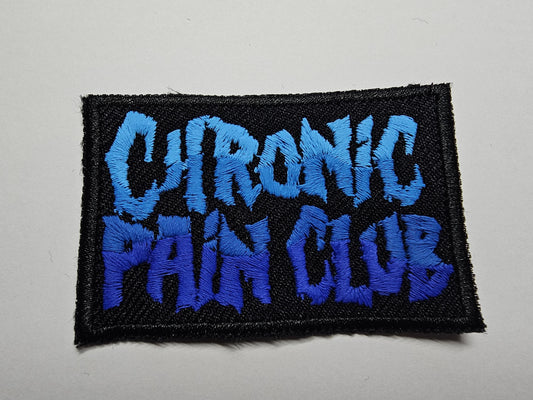 Chronic Pain Club Death Metal Retro Iron On Embroidered Patch or Fibromyalgia Black Metal