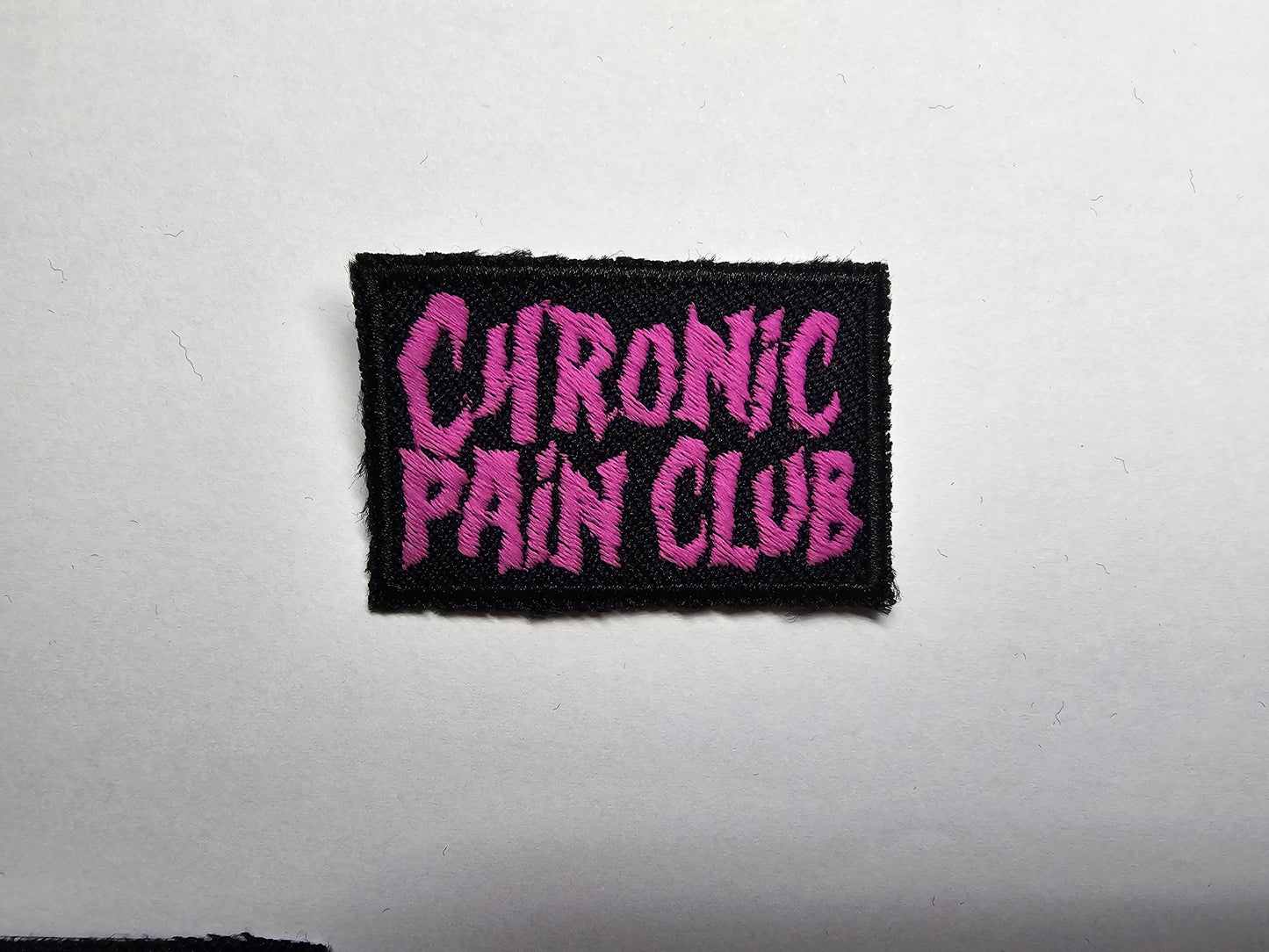 Chronic Pain Club Death Metal Retro Iron On Embroidered Patch or Fibromyalgia Black Metal