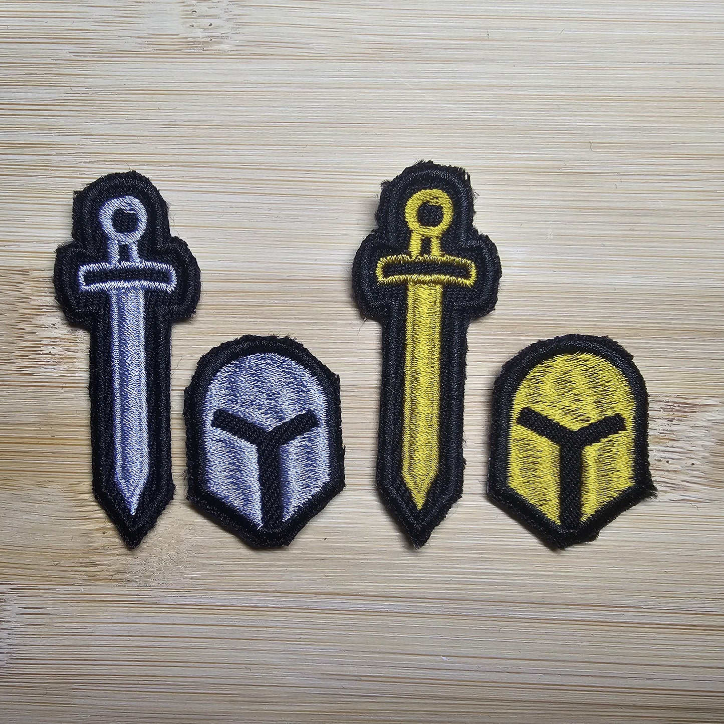 Sword and Helmet Embroidered Iron On Patch Destiny Fantasy RPG Vikings Medieval Dungeon Gaming