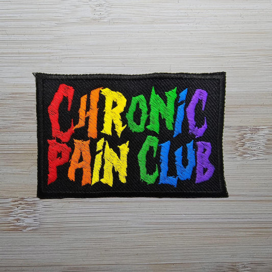 Chronic Pain Club Death Metal Band Logo Style Rainbow Matt Embroidered Patch Spoonie Metal