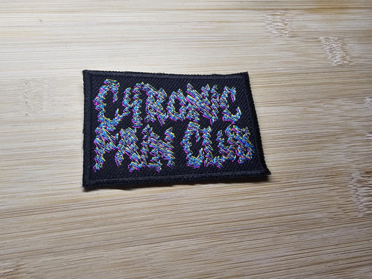 Chronic Pain Club Death Metal Retro Iron On Embroidered Patch or Fibromyalgia Black Metal