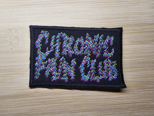 Chronic Pain Club Death Metal Retro Iron On Embroidered Patch or Fibromyalgia Black Metal