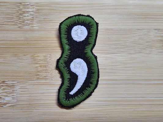 Semi Colon Patch Small Matt Olive Army Green Gap filler for mental health awareness and solidarity