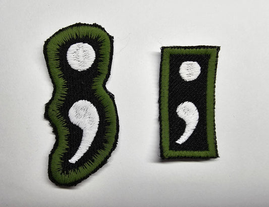 Semi Colon Patch Small Matt Olive Army Green Gap filler for mental health awareness and solidarity