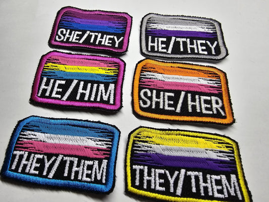 Pronoun Flag Embroidered Custom Patch Video Game Inspired