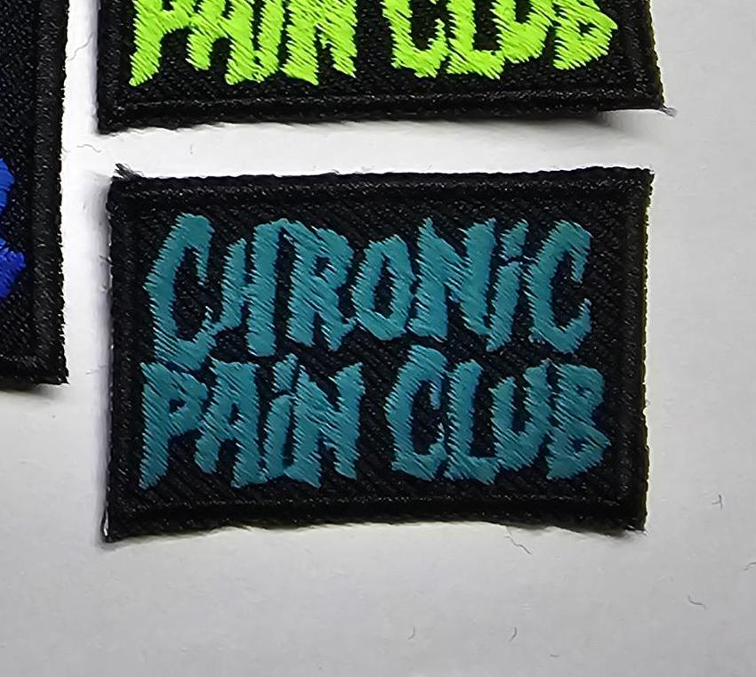 Chronic Pain Club Death Metal Retro Iron On Embroidered Patch or Fibromyalgia Black Metal