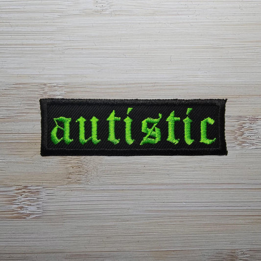 Autistic Old English Tattoo Metal Style Iron On Embroidered Patch Neurodiversity