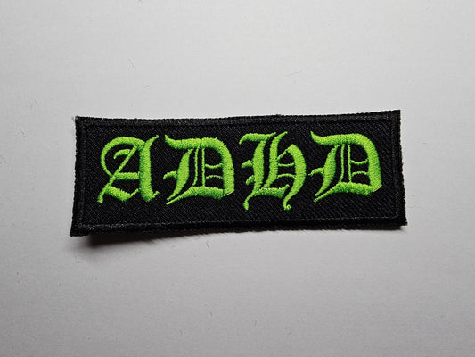 ADHD Black Metal Style Old English Iron On Embroidered Patch Neurodiversity ND Black Metal