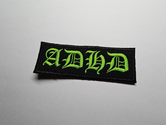 ADHD Black Metal Style Old English Iron On Embroidered Patch Neurodiversity ND Black Metal