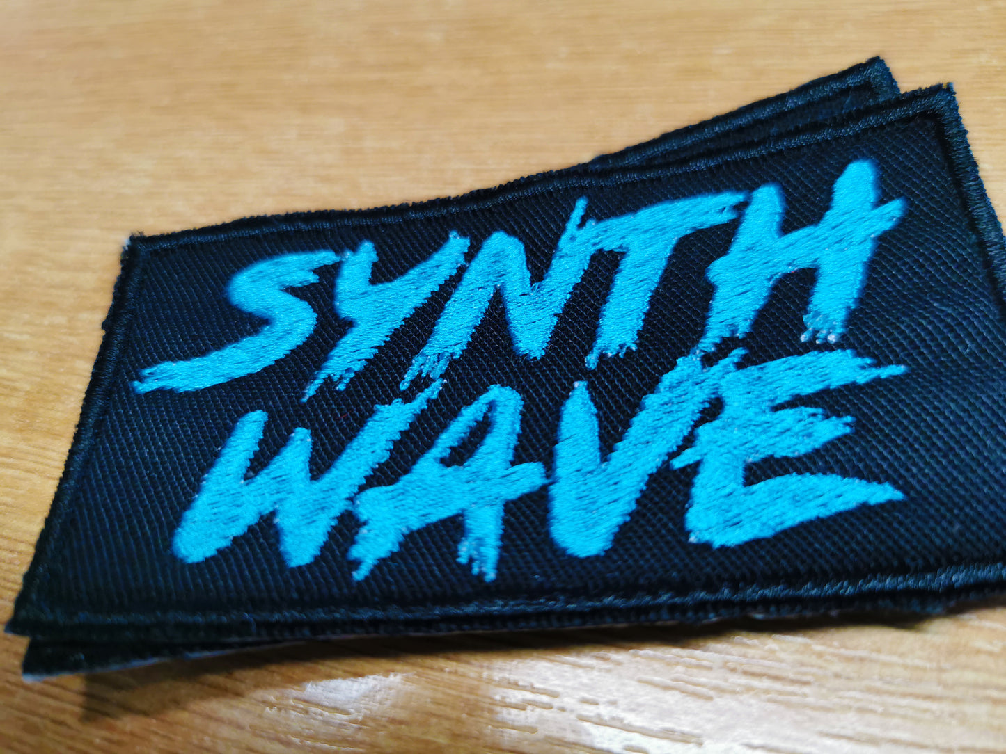 Synthwave Embroidered Patch Aqua Blue