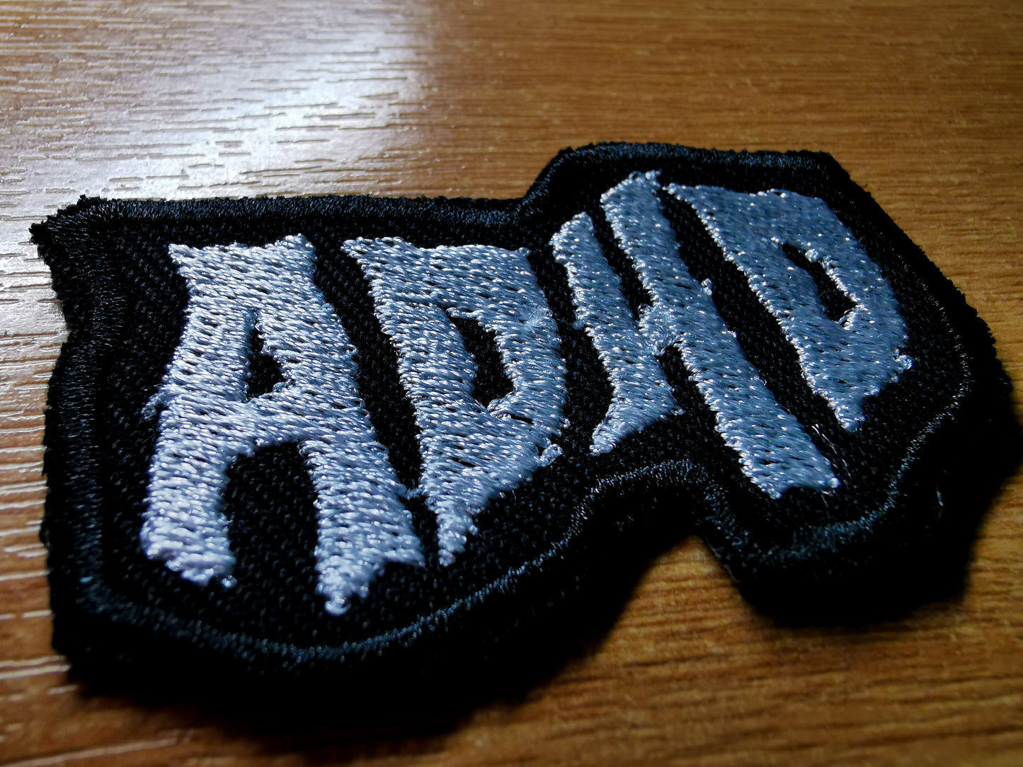 ADHD Death Metal Style Embroidered Patch Neurodivergent Black Metal Patches
