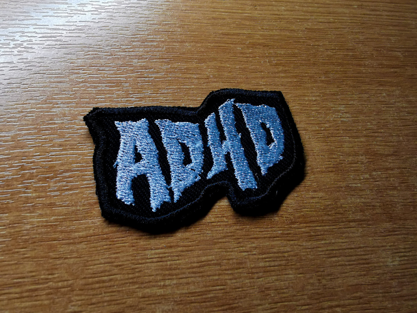 ADHD Death Metal Style Embroidered Patch Neurodivergent Black Metal Patches