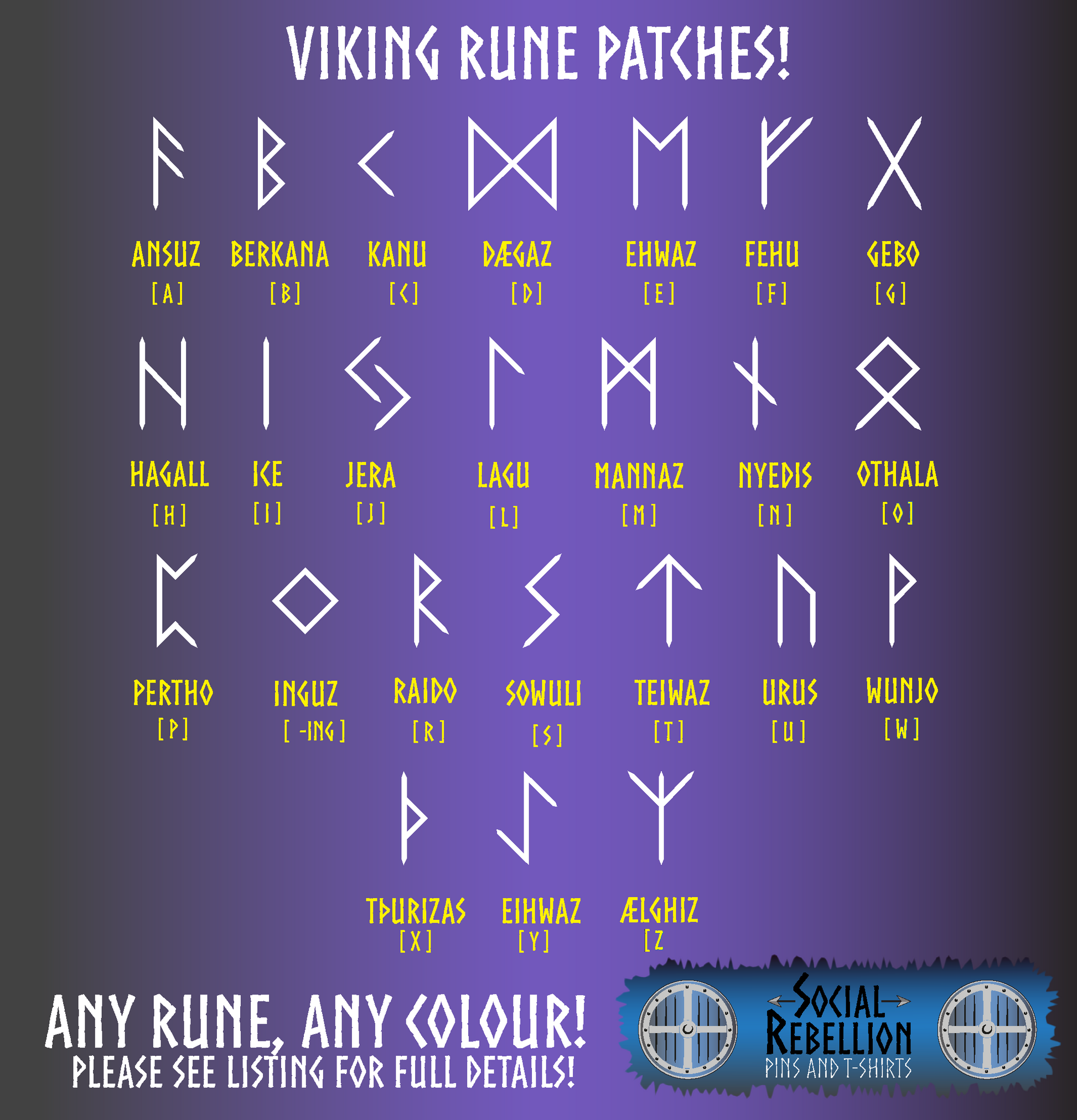 Viking Rune Brand Mini Viking Runes Embroidered Patches - Pewter Border and White - All ...