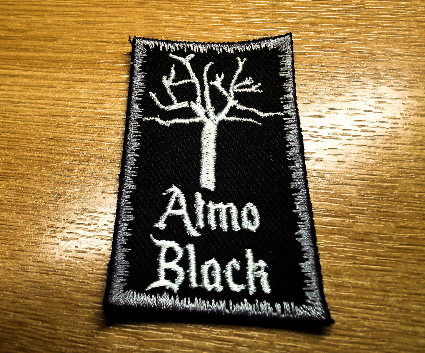 Atmospheric Black Metal Embroidered Patch Dead Tree and Pewter Snow Border