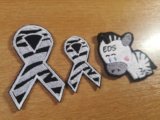EDS Zebra Ehlers-Danlos Ribbon Syndrome Awareness Embroidered Patches Spoonie