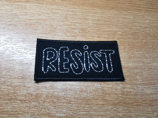 Resist Embroidered Patch White Outline