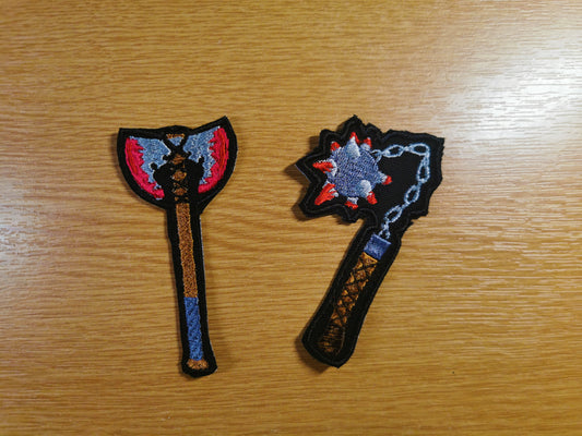Medieval Weapons Embroidered Patches - Axe and Flail