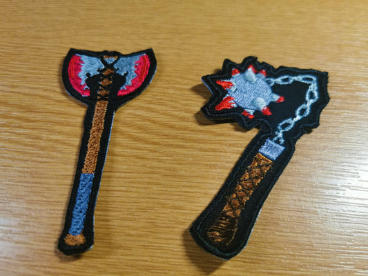 Medieval Weapons Embroidered Patches - Axe and Flail