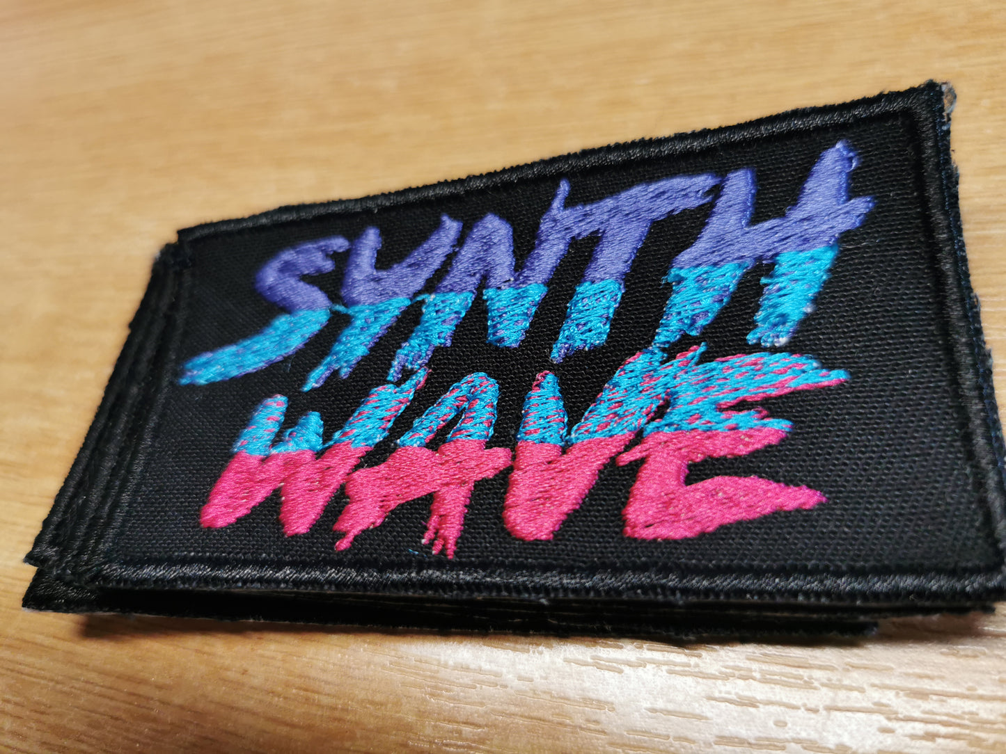 Synthwave Embroidered Patch Violet Fuschia Aqua Blue