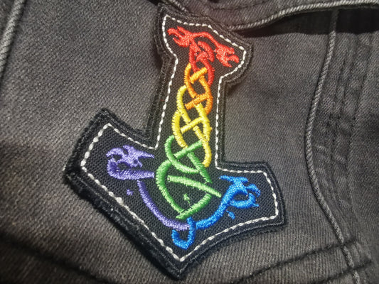 Mjolnir Embroidered Patch Rainbow